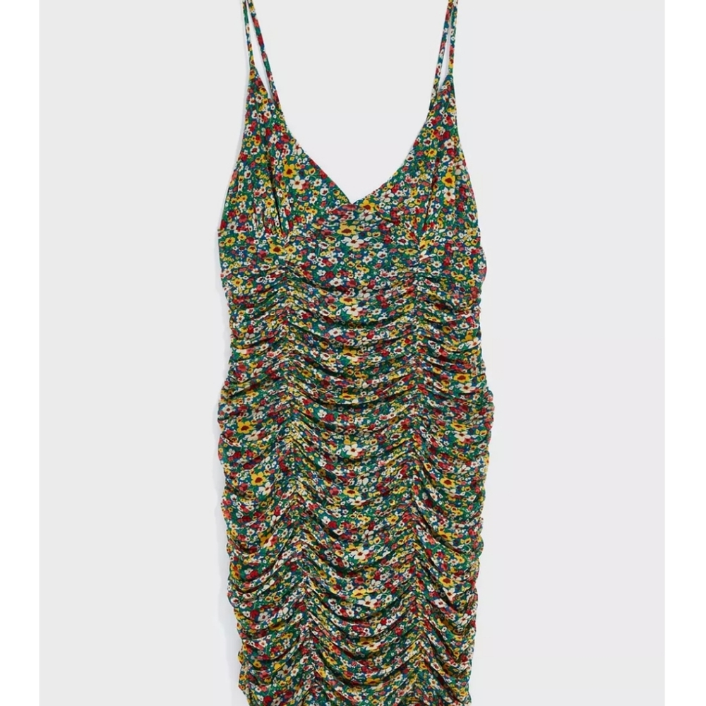 ISO UO Moonbeam Ruched Mesh Mini Dress